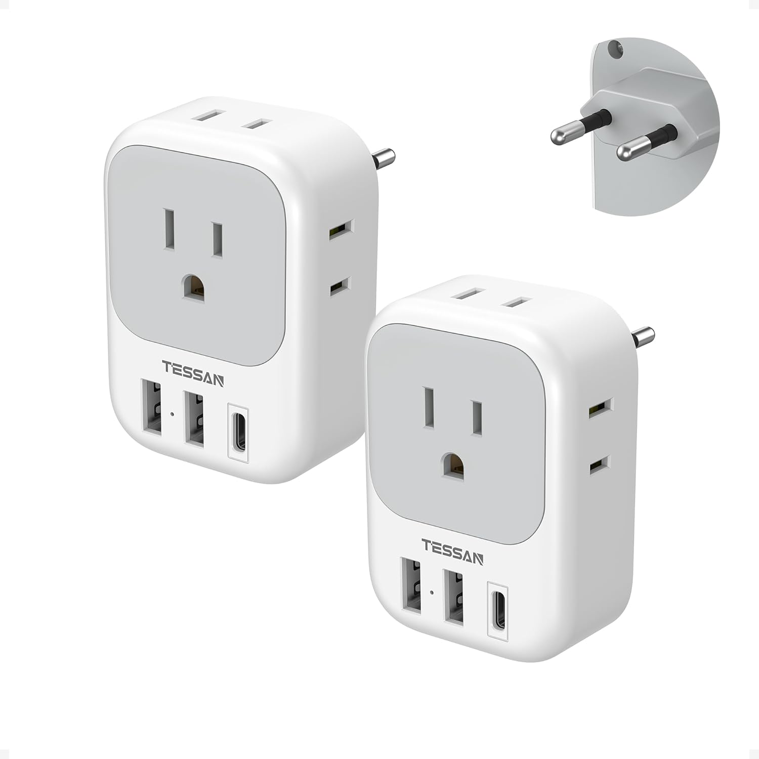 2 Pack European Travel Plug Adapter