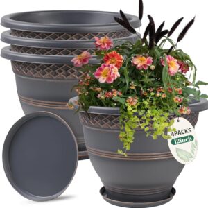 4 Pack 12 Inch Large Plant Pots,